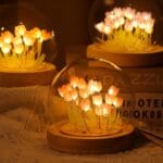Romantic LED Tulip Lamp with Wooden Base