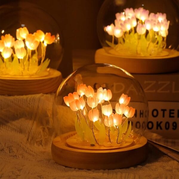 Romantic LED Tulip Lamp with Wooden Base