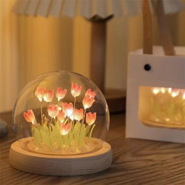 Romantic LED Tulip Lamp with Wooden Base2