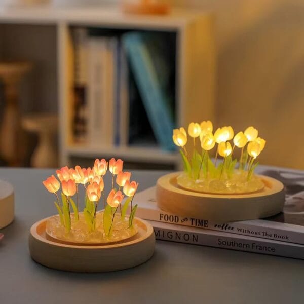 Romantic LED Tulip Lamp with Wooden Base3