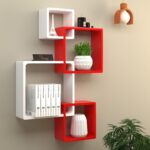 Wooden Intersecting Wall Shelves for Living Room (white & red)