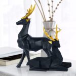 Black Couple Reindeers Figurine Statue Set