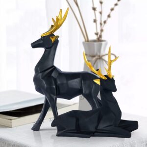 Black Couple Reindeers Figurine Statue Set