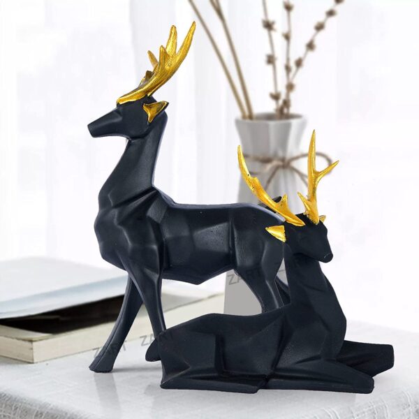 Black Couple Reindeers Figurine Statue Set