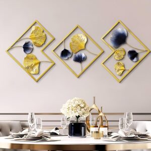 Golden Ginkgo 3D Metal Wall Art Leaves Design Wall Decor with Frame