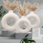 White Ceramic Round Vase for Flowers & Pampas Grass