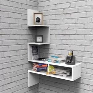 Wood Decorative Big Zigzag Corner Wall Mount Floating Wall Shelves