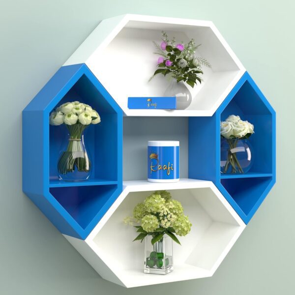 Wooden Pared Pentagon Floating Wall Shelf with 4 Shelves1