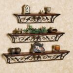 Wooden and Wrought Iron Fancy Wall Hanging Shelf