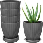 Plastic Round Flower Pots for Home Planters, Terrace, Garden dark grey