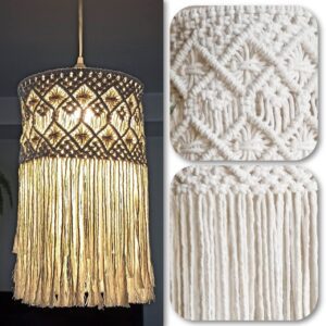 Handcrafted Cotton Macrame Chandelier, Hanging Light