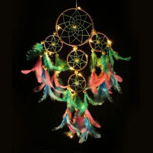 Handmade Wool Dream Catcher with Lights, Pastel 4 Tier for Positive Energy