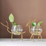 Mini Glass Flower Vase with Deer Metal Stand