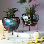 Royal Bright Multi-Hued Metal Plant Pots with Stands