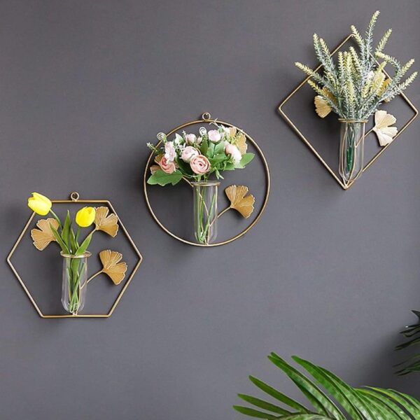 Stylish Metal Indoor Flowers Vases Wall Art Set