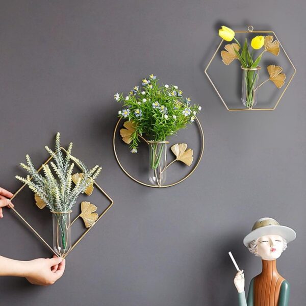 Stylish Metal Indoor Flowers Vases Wall Art Set2