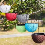 Versatile Round Resin Hanging Planter with Drainage Hanging Flower Pots