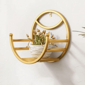 Round Metal Hanging Plant Holder, Gold Iron Wall Planter for Indoor Plants, Home, Garden, and Office Decoration