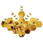 Stylish 14 Hexagon Golden Mirror Stickers for Wall, Wall Stickers for Bedroom, Hall