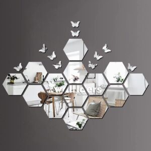 Stylish 14 Hexagon Mirror Stickers for Wall, Wall Stickers for Bedroom, Hall