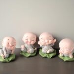 Joyful Little Baby Monk Set of 4 - Unique Decorative Laughing Buddha Statues for Home Décor & Car Dashboard