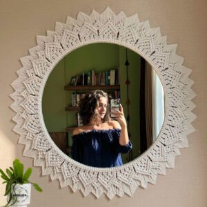 Macrame Wall Hanging Mirror for Boho Home Decor