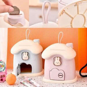 Multicolor Children's Mushroom House Piggy Bank – Bunny Coin Bank with Key Lock for Kids' Savings