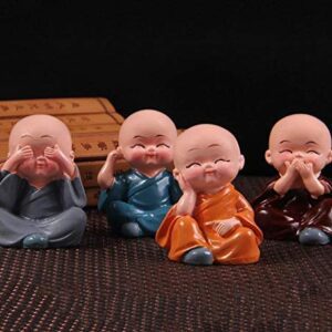 Handcrafted Multicolour Marble Baby Laughing Buddha Statue Set4