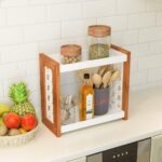 2-Tier Wooden Spice Rack, Multipurpose Kitchen Counter Organizer for Jars, Bottles, and Decor