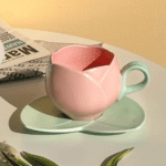 Tulip Coffee Mug with Saucer - 250ml Ceramic Mug Set for Home, Office, and Gifting (Pink) (2)