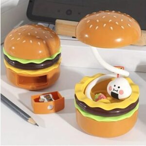 Hamburger Shape LED Table Lamp, Rechargeable Desk Light with Pencil Sharpener, Perfect Gift for Kids (Hamburger Design)2