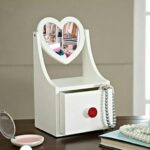 Extra Large Makeup Organizer with Heart Mirror, Modern Cosmetic & Jewelry Storage Box for Vanity & Dresser