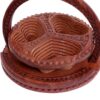Handmade Sheesham Wood Foldable Basket ,3-Compartment Dry Fruit & Pooja Items Storage with Handle