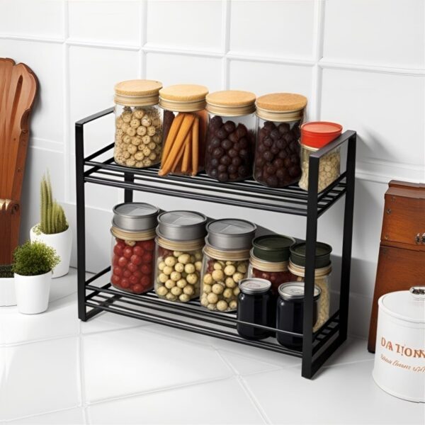 Classic Black Spice Rack, Multifunctional Kitchen Organizer for Storage, Durable Iron Construction