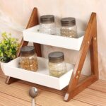 Versatile 2-Tier Wooden Triangular Spice Rack with Jars & Bottles Holder