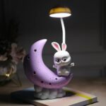 Moon and Rabbit Night Lamp, Dimmable, Creative Cartoon Desk Lamp for Kids, Dorm, Office, and Bedroom Decor