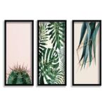 Set of 3 Tropical Leaves Wall Paintings with Black Frames, Modern Home Decor Art