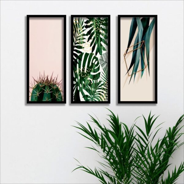 Set of 3 Tropical Leaves Wall Paintings with Black Frames, Modern Home Decor Art3
