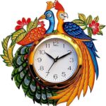 Handpainted Peacock Wooden Wall Clock, Traditional Design, Battery-Powered for Living Room and Bedroom Decor