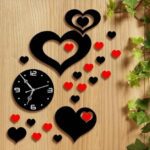 3D Design Heart Shape Wooden Wall Clock, Analog, Waterproof, Battery-Powered for Home, Office, and Bedroom Decor