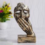 Abstract Black & Golden Human Face Sculpture, Modern Resin Home Decor Showpiece for Living Room